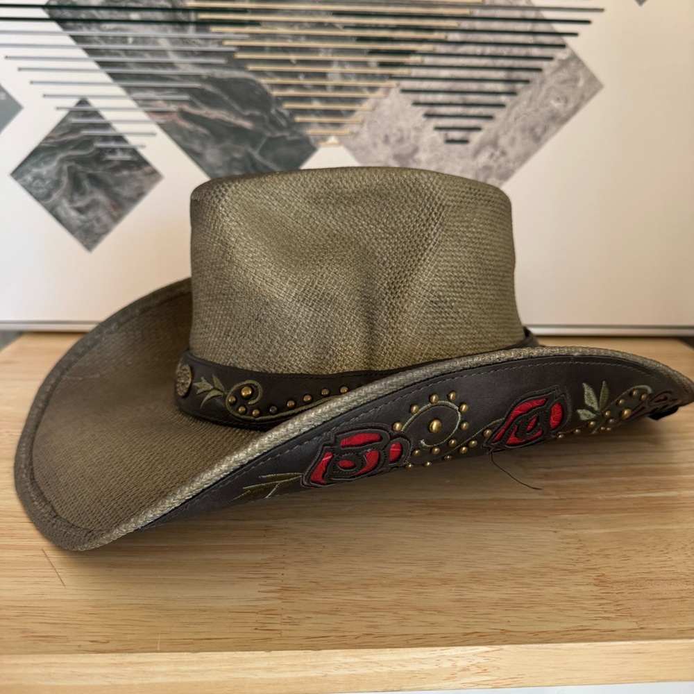 NEW ORYAN HAT Co Rodeo collection CowGirl Savannah Grey Hat Red roses